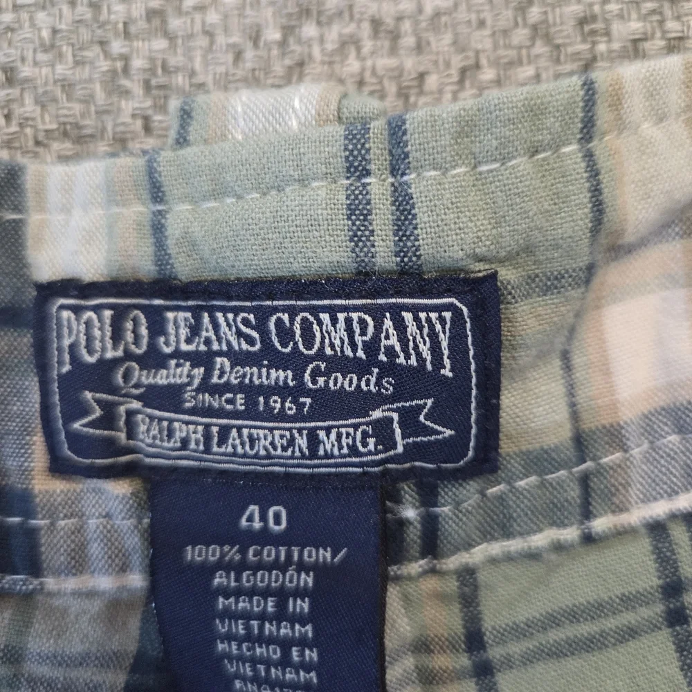 VTG Polo Jeans Company Ralph Lauren Green & Blue Plaid Cargo Shorts 40x11